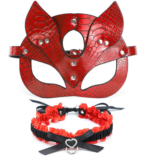 Sex Products for Women Red Leather Eye Mask and Collar