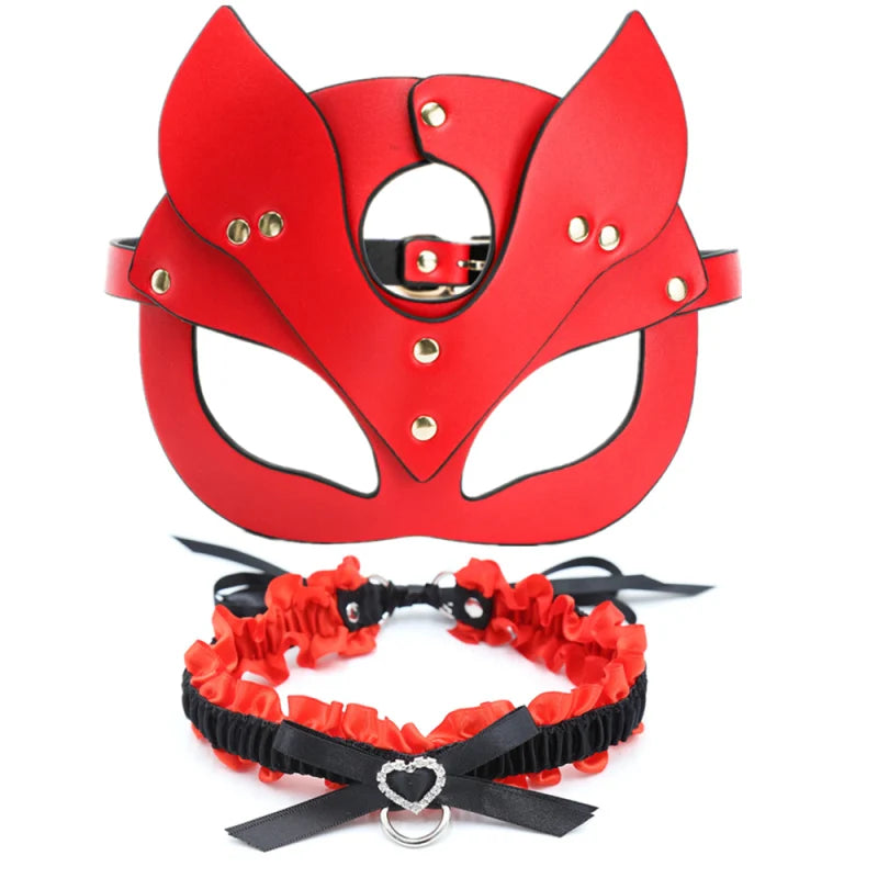 Sex Products for Women Red Leather Eye Mask and Collar