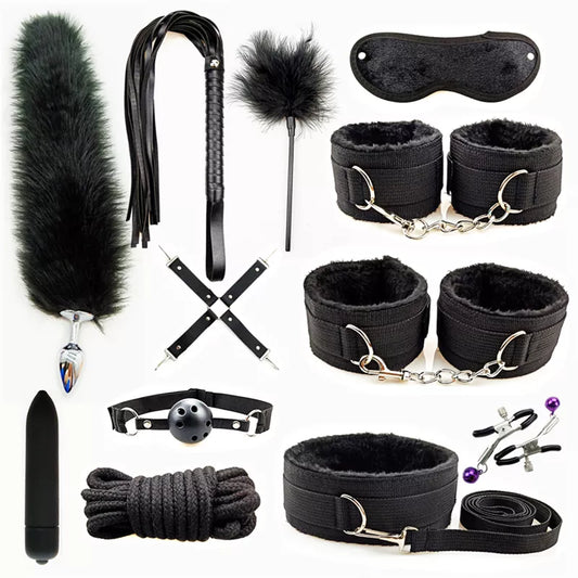 Leather BDSM Kit Bondage Set Adult Toys Sex Games Handcuffs