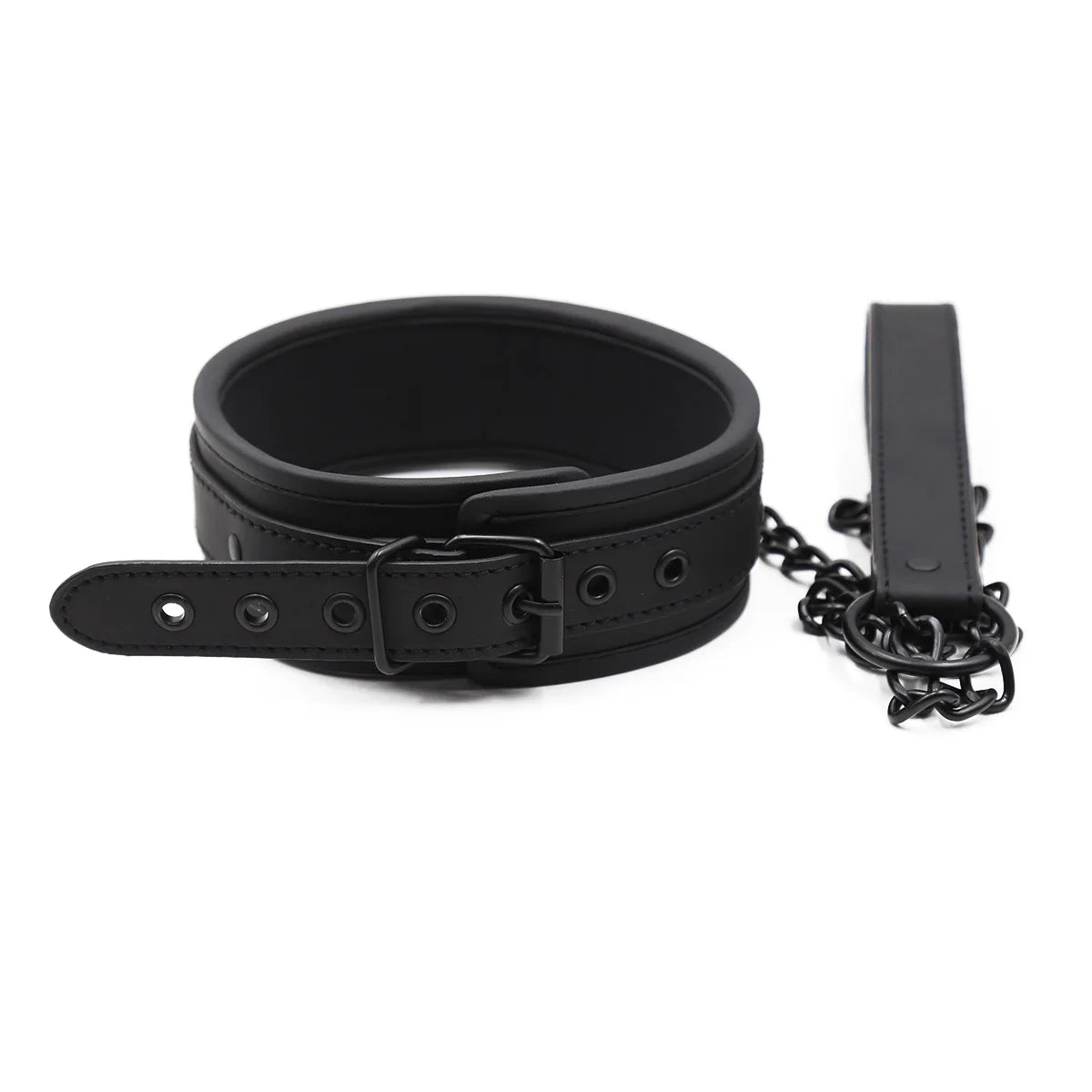 Neck Collar With Metal Chain Leash BDSM Sex Toys Faux Leather Restraint Fetish