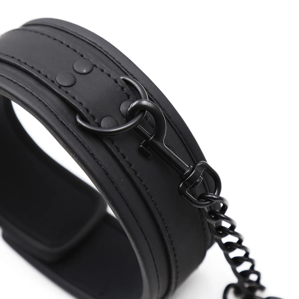 Neck Collar With Metal Chain Leash BDSM Sex Toys Faux Leather Restraint Fetish